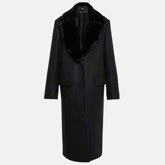 TOTEME Shearling Collar Wool Coat in Black Size 36 / US 4 - Picture 7 of 8